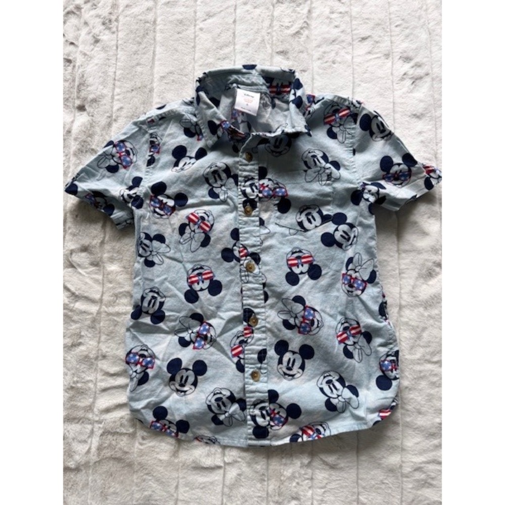 Disney Jumping Beans Mickey Minnie Patriotic Sunglasses Button Up Shirt Kids 6